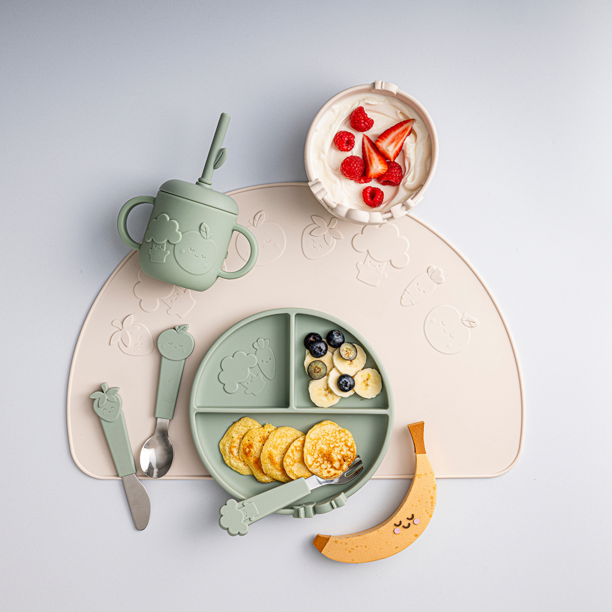 Silicone Compartment Plate Soft Sage