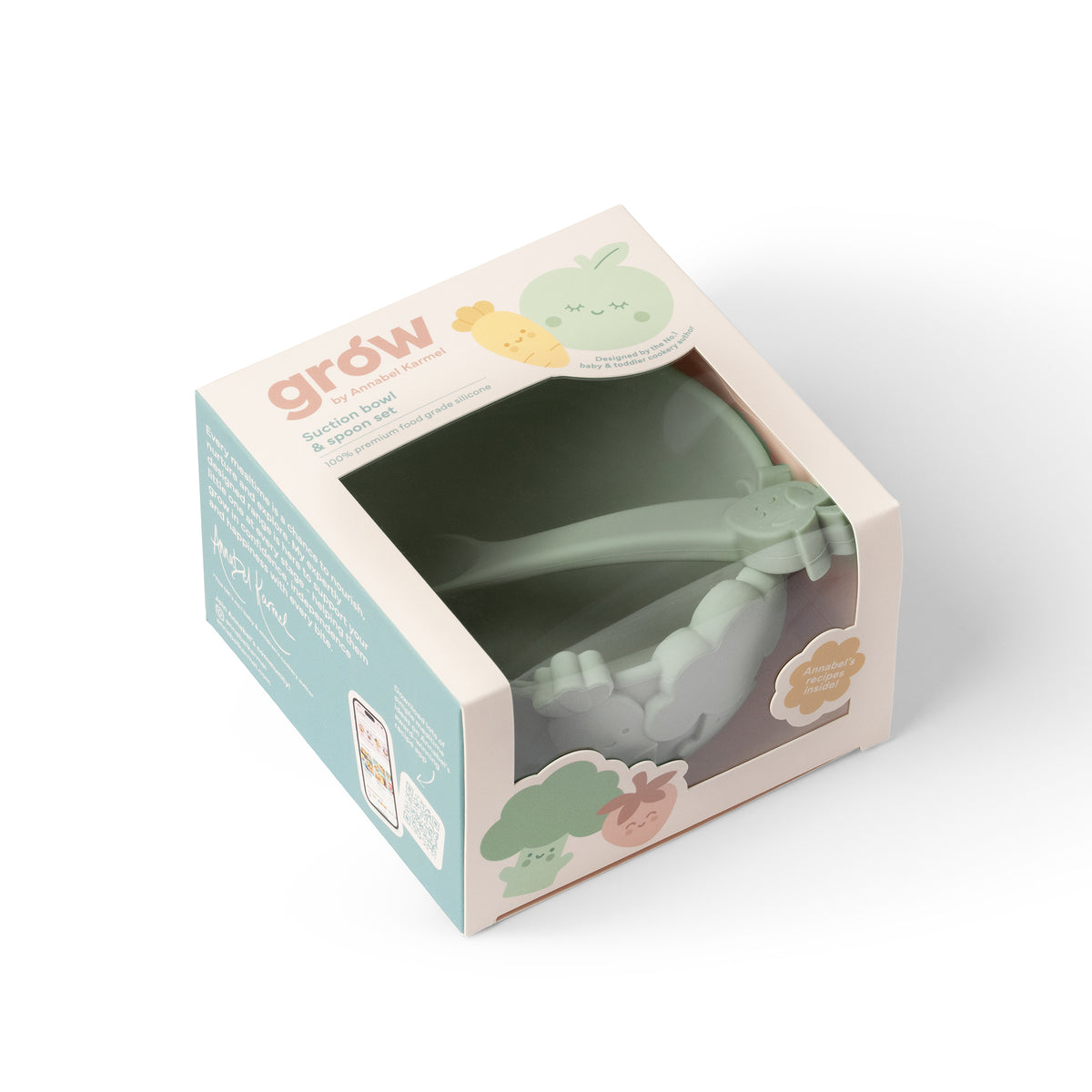 Silicone Suction Bowl & Spoon Set Soft Sage