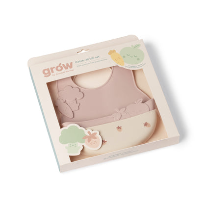 Silicone Catch-all Bib Set - Blushberry & Warm Stone