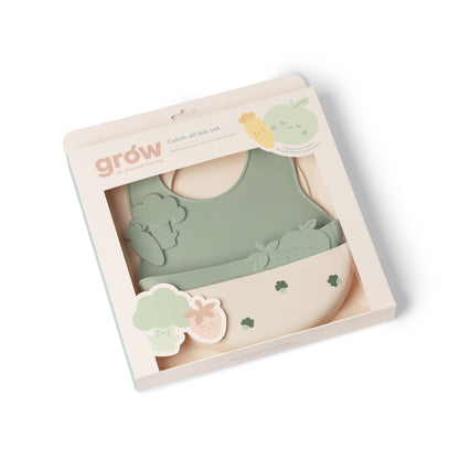 Silicone Catch-all Bib Set - Soft Sage & Warm Stone