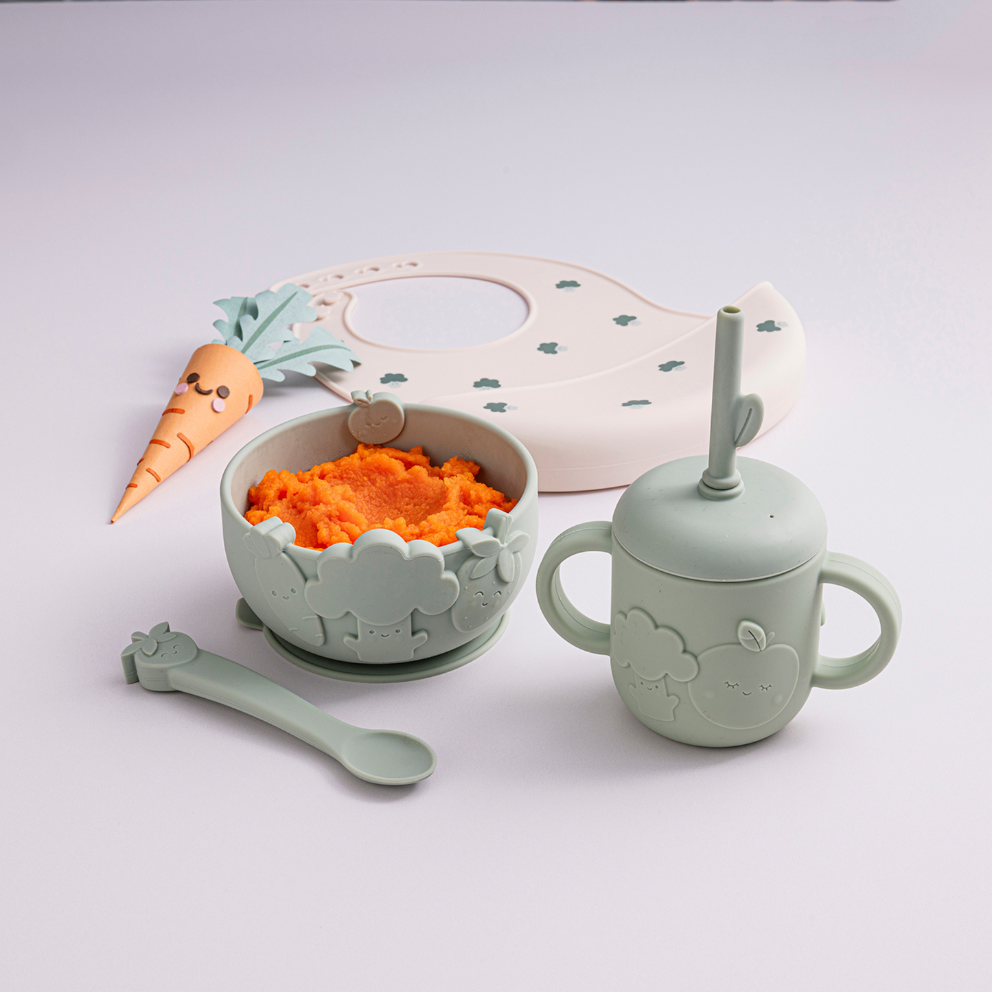 Silicone Suction Bowl & Spoon Set Soft Sage
