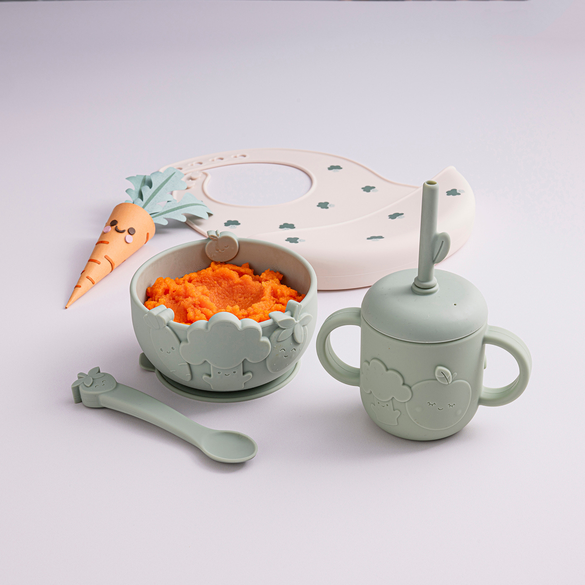Silicone Suction Bowl & Spoon Set Soft Sage