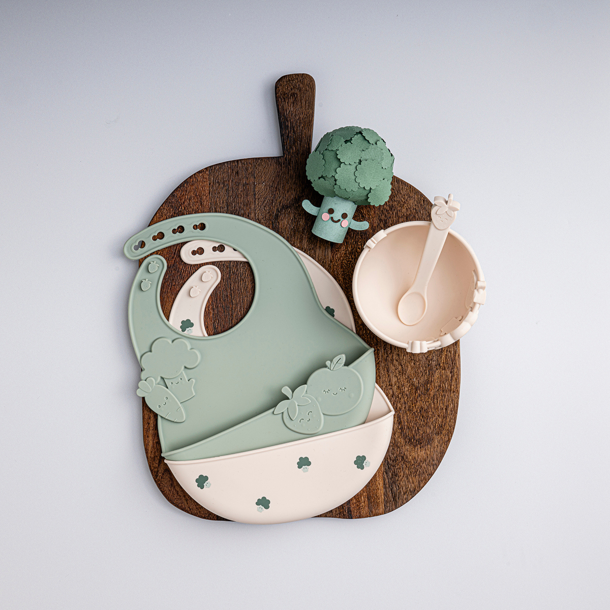 Silicone Suction Bowl & Spoon Set Warm Stone