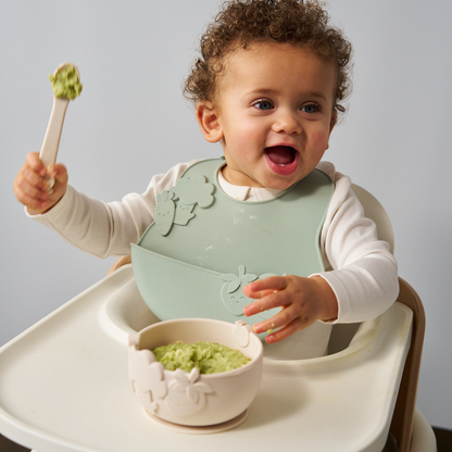 Silicone Suction Bowl & Spoon Set Warm Stone