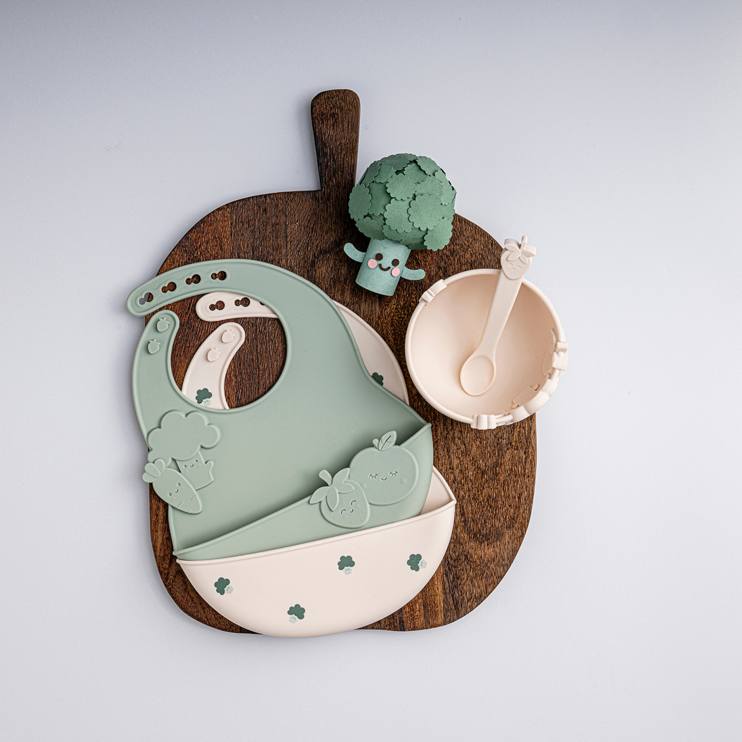 Silicone Catch-all Bib Set - Soft Sage & Warm Stone